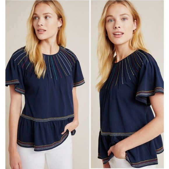 Anthropologie Tops - Maeve Anthropologie Chamonix Embroidered Swing Top Small